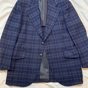 Vintage Navy Plaid Men's Blazer - Classic Tailored Jacket 40r
